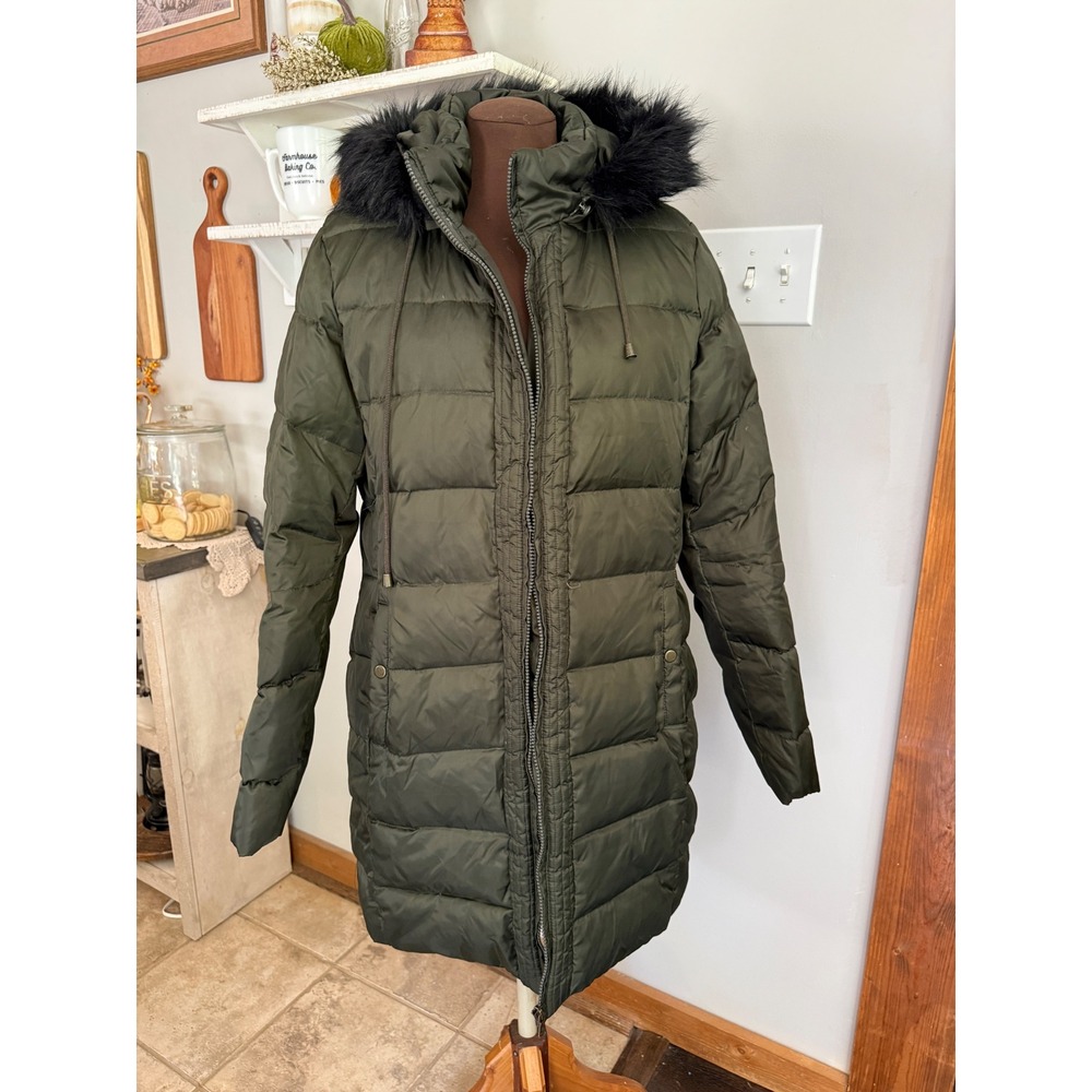 Lauren Ralph Lauren Puffer women's XL Olive green Down Faux Fur Hood parka